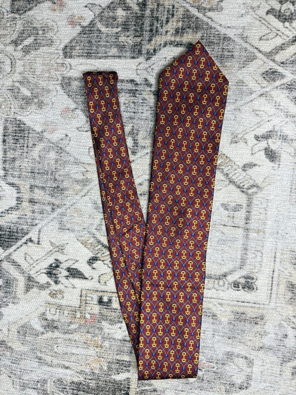 Rare Bellagio Seta Como Italian Silk Tie Red Horsebit Print Handcrafted Italy